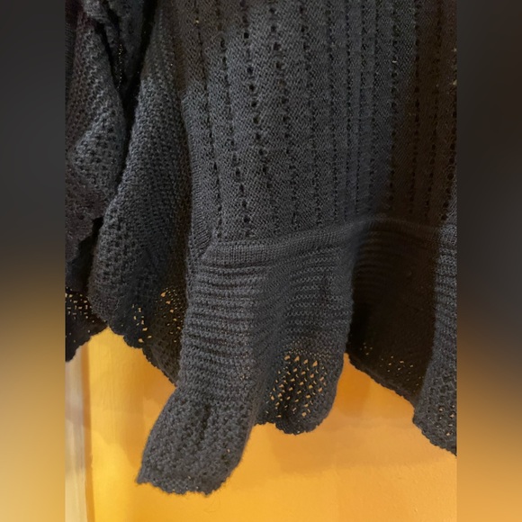 Chaps Navy Cardigan with ruffle detail and hook & eye clasps. - Picture 4 of 5